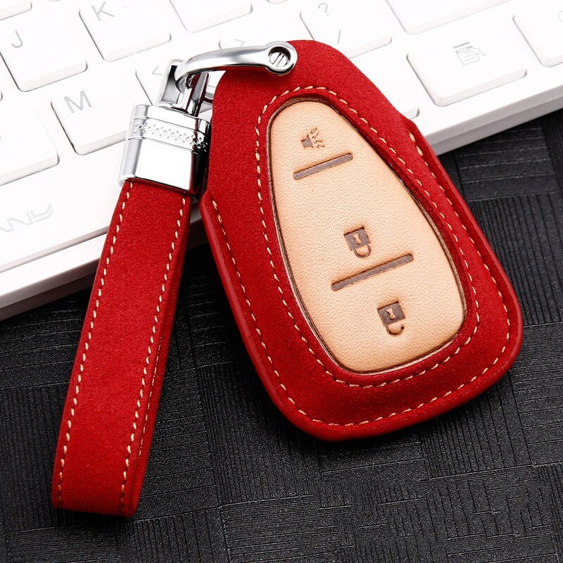 leather Car Key Cover Case For Chevrolet Cruze Spark Camaro Volt Bolt Trax Malibu Accessories: C-red