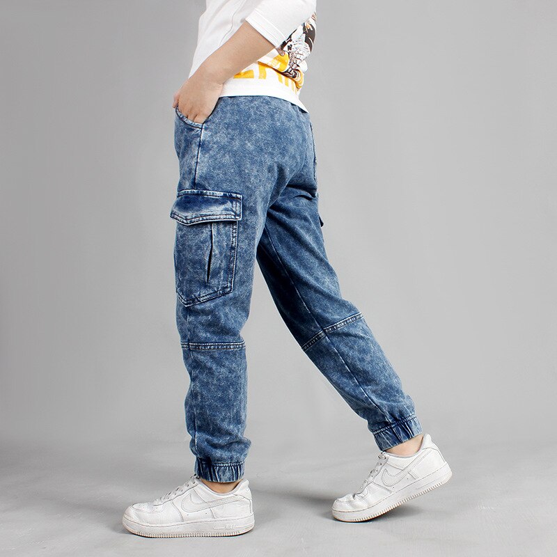 Mode Jongens Jeans Sport Broek Multi-Pocket Jeans Effen Kleur Jongen Kleding Elastische Jeans Voor Jongens Kinderen Kleding 5-12 Leeftijd