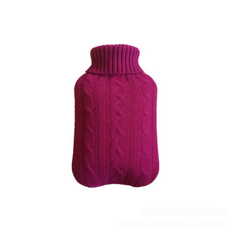 2000ml waterflessen gebreide hoes effen kleur watergevulde tas stoffen hoes handwarmer winter zachte waterfles: Wijnrood
