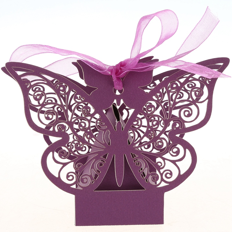 50pcs cut Butterfly Wedding candy box box wedding favors event party supplies wedding decoration (Purple)