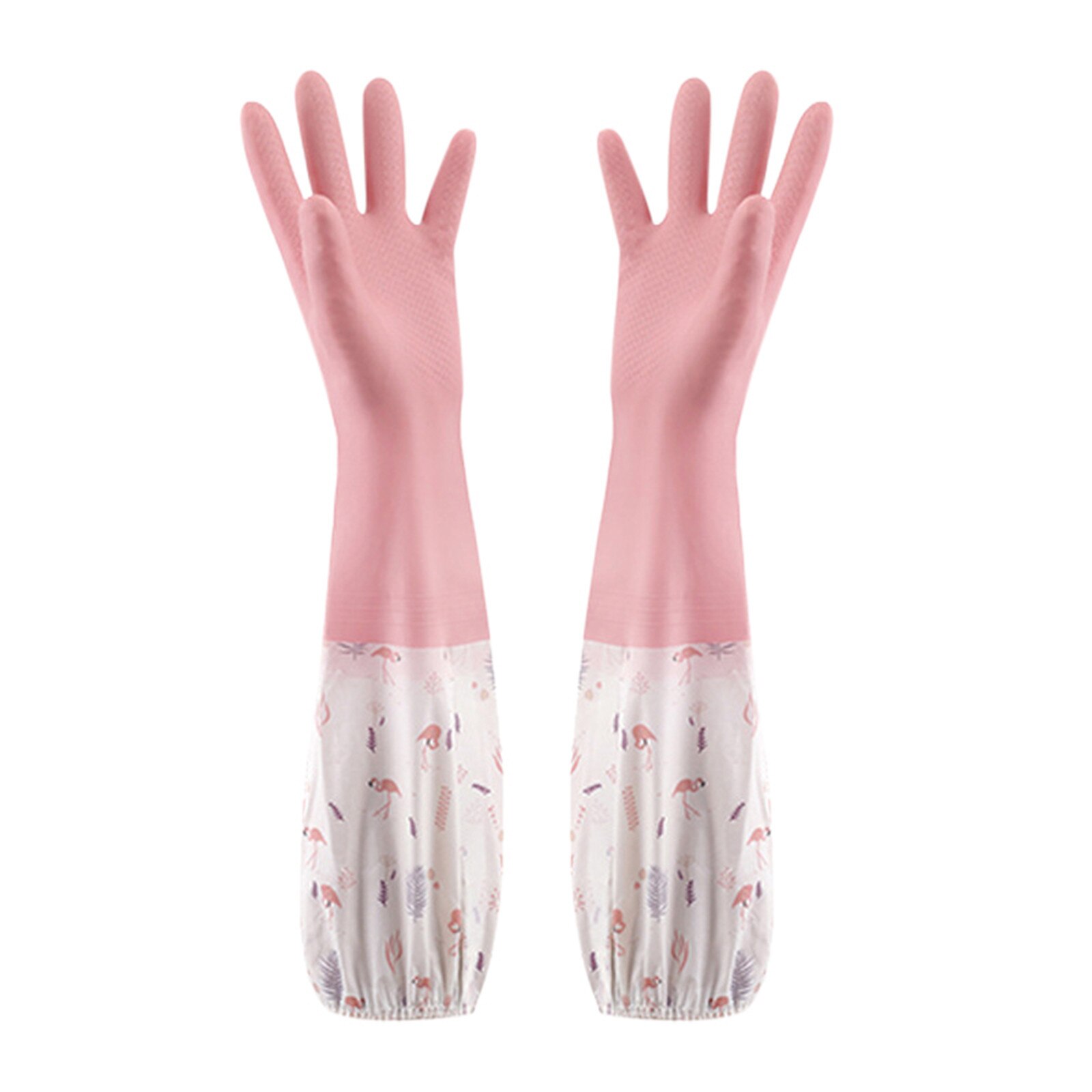Long Sleeve Wash Dishes Household Cleaning Gloves Kitchen Waterproof Dishwashing Gloves Rubber Bands Gloves Scrubs Glove: Pink / L