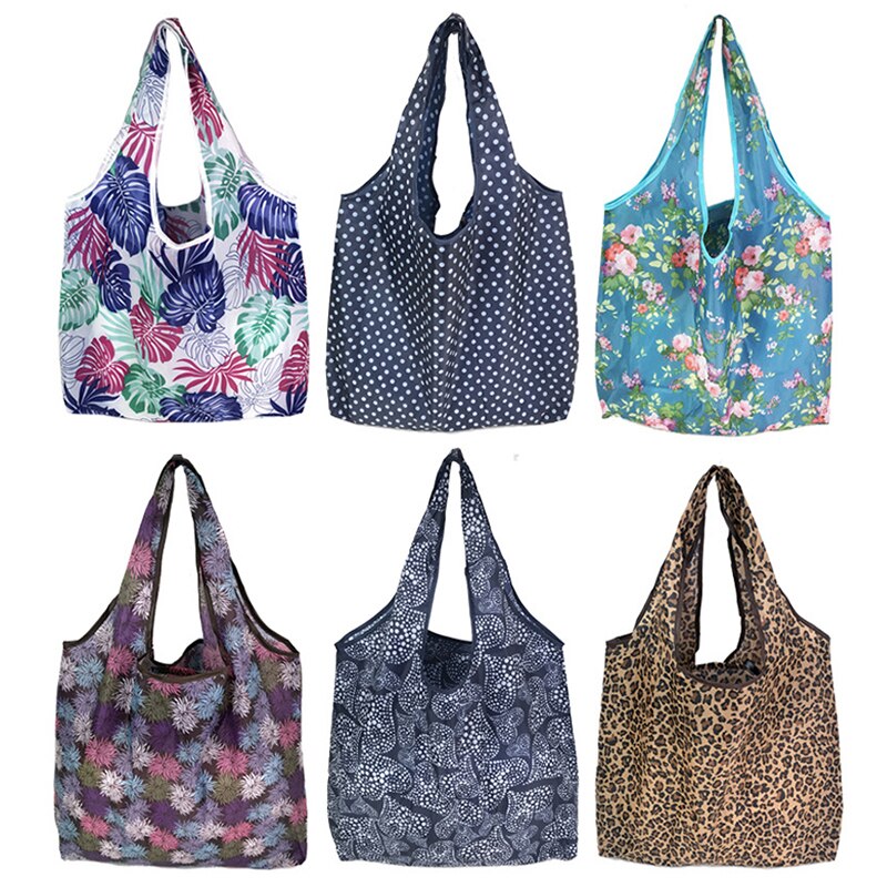 Foldable Reusable Shopping Bag Print Environmental Shoulder Tote Eco Shopping Bag Portable Folding Shopping Bag Handbag