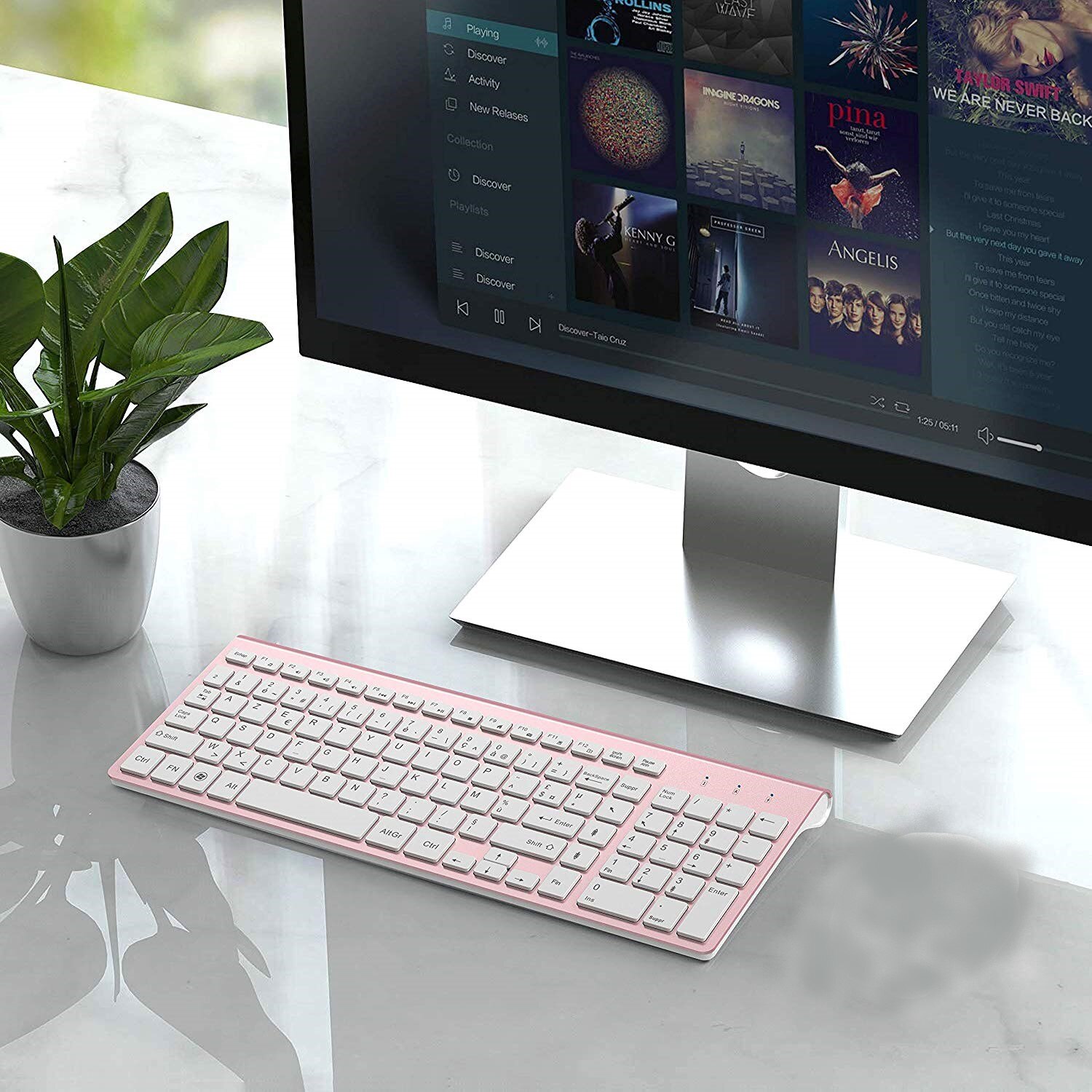Wireless Keyboard Frans (Roze) Ergonomische Usb Interface Computer Mute Azerty Toetsenbord Voor Pc Laptop Tv
