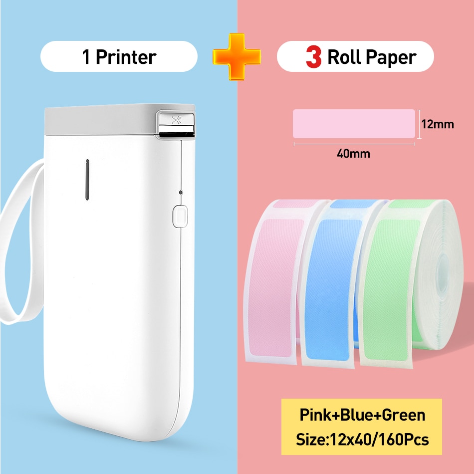 D11 Wireless label printer Portable Pocket Label Printer Portable BT Thermal Label Printer Home Use Office Fast Printing Printer: White 3ColorLabel A