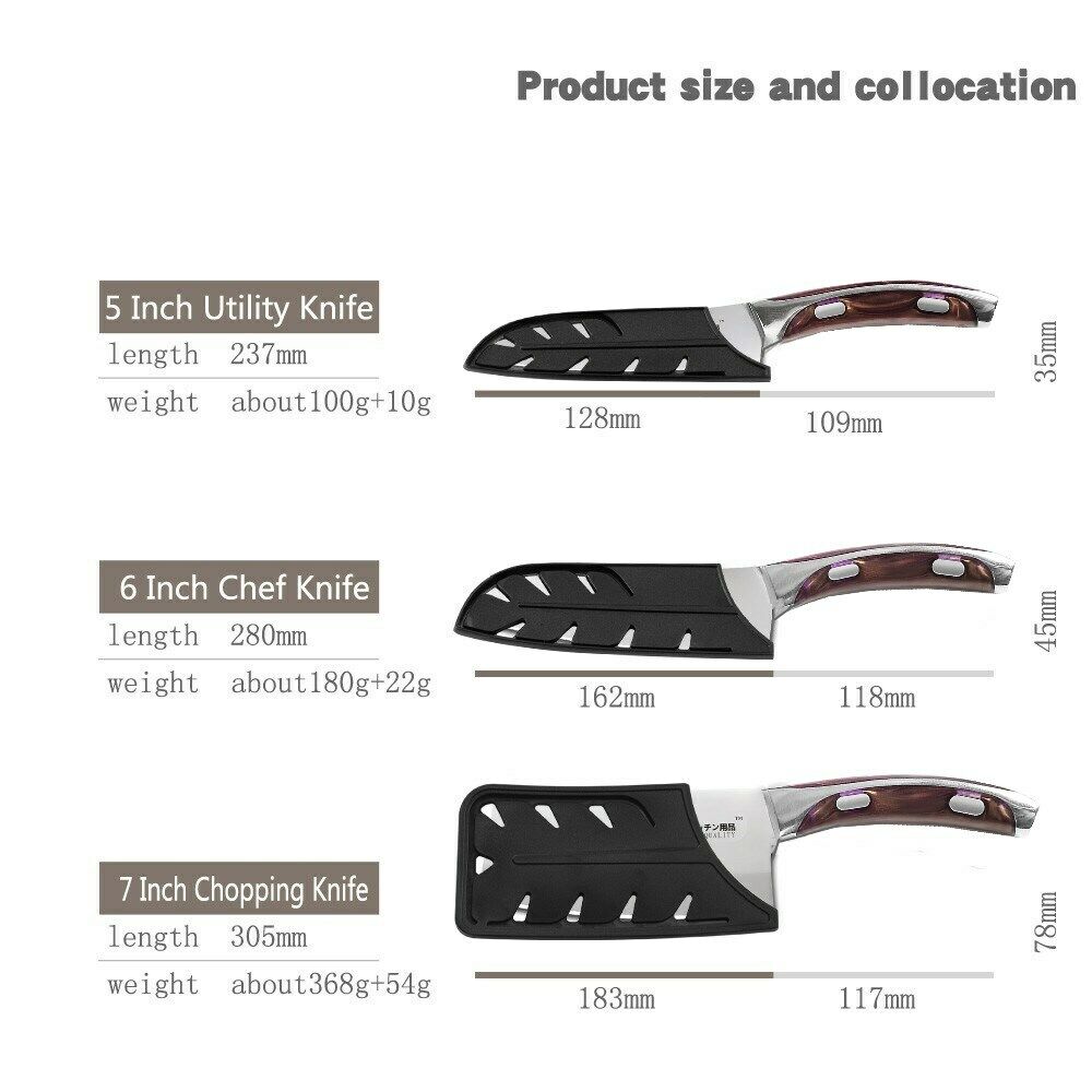 3Pcs/Set Chinese Chef Knife Set Stainless Steel Utility Kitchen Knife Meat Fish Vegetables Slicing Sharp Kitchen Knives Set