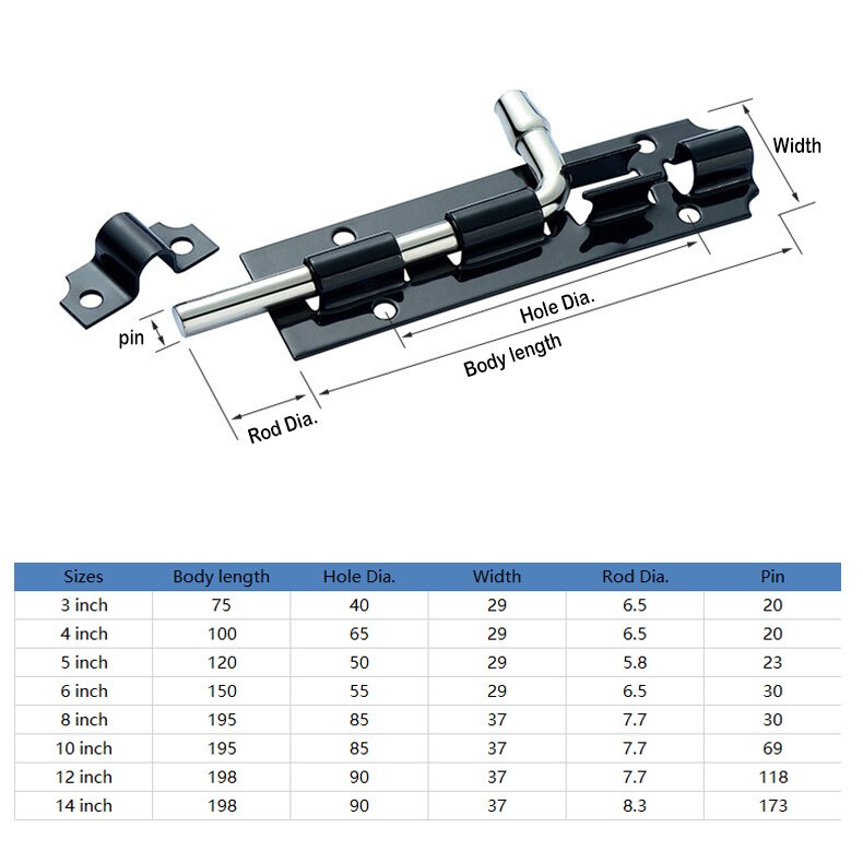 3-14inch Long Lacquered Door Latch Sliding Lock Barrel Bolt for Home Hardware Hasp Staple Gate Safety Door Bolt Latch Lock