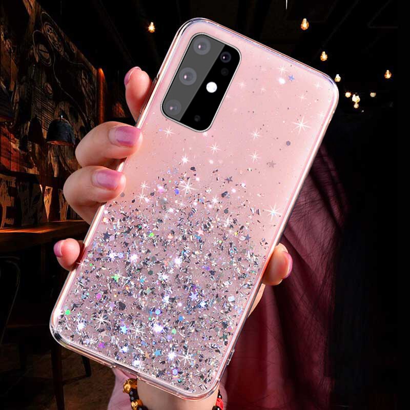 Funda brillante lentejuelas para Samsung S20 Ultra Plus A51 A71 A81 A91 A10S A20S epoxi Star funda transparente suave TPU