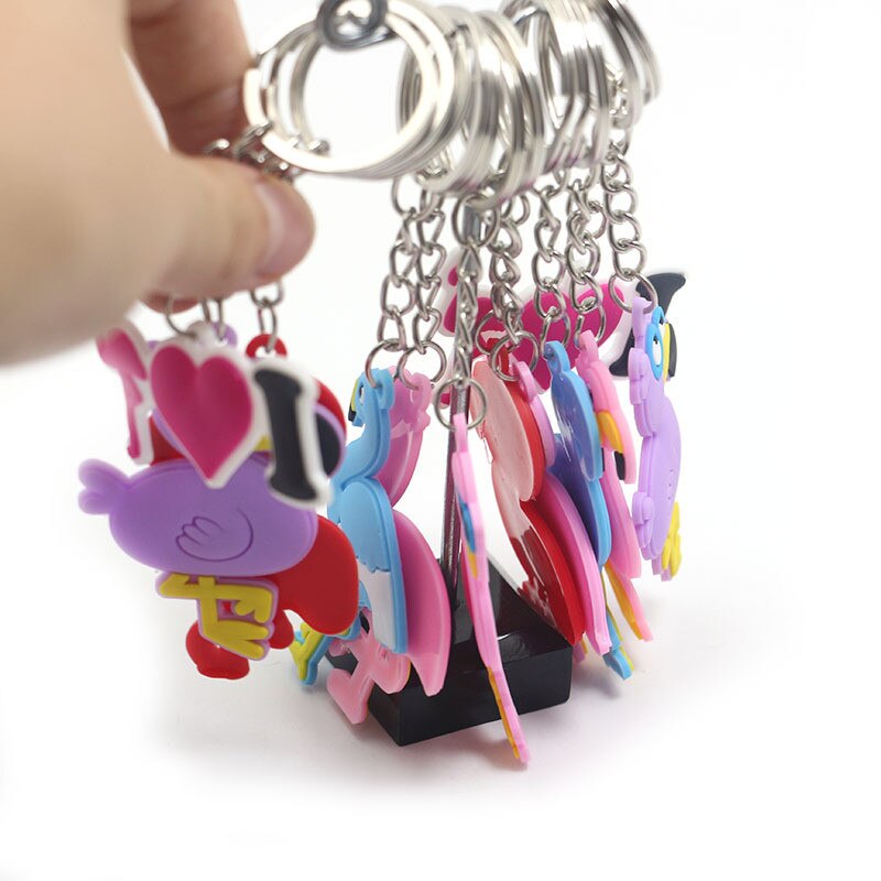 6 stk pink flamingo gummi nøgleringe hawaii fest favoriserer fødselsdagsfest dekorationer børn voksen baby shower bryllup dekorationer
