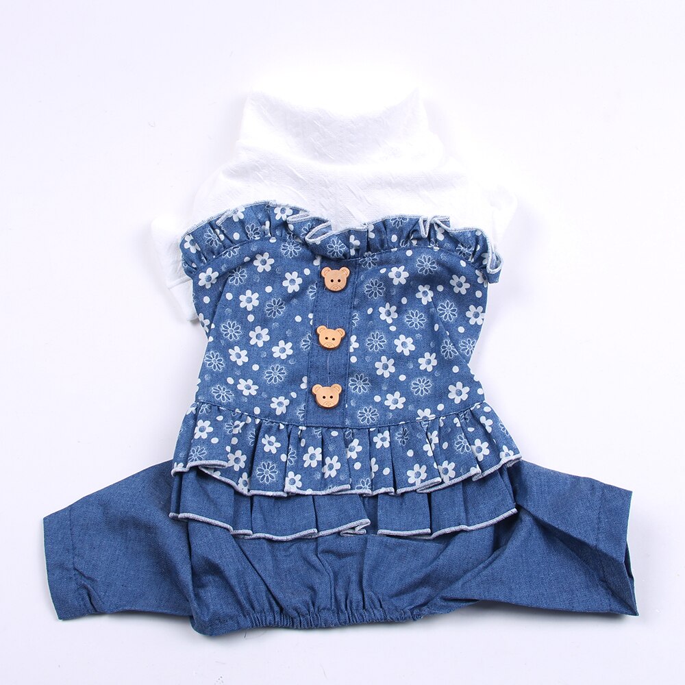 Dog Cat Dress Jean Floral Dress Pet Dog Jumpuit Pet Puppy Strap Skirt Spring/Summer Clothes Apparel