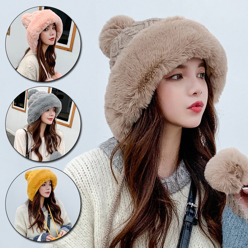 Bonnet D'hiver Fille Avec Cache-oreilles - Doublure Sherpa Douce - Pompon - Taille Réglable 52-61 Cm - Cadeau Noël