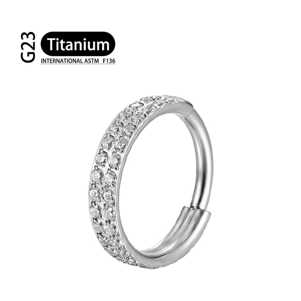Piercing de titanio G23, doble capa, Triple pila, anillo de nariz de circón con bisagras, cartílago de hélice CZ, Clicker de tabique de cartílago pequeño: Blanco / Color oro puro