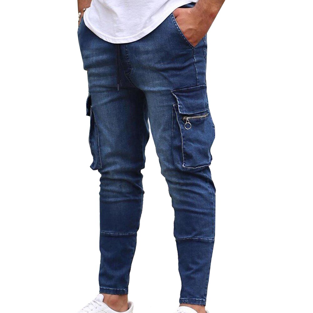 Fermeture éclair hommes coupe ajustée Denim pantalon hommes poches Stretch crayon jean décontracté plaine pantalon automne Denim bas