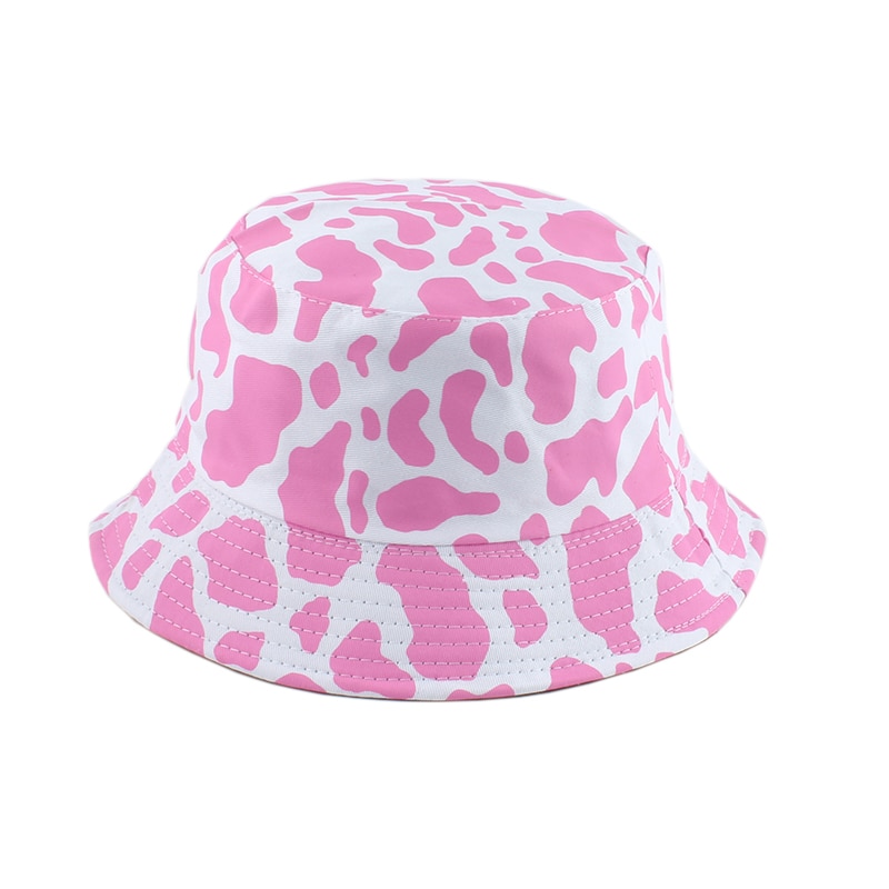 neue Koreanische Rosa Kuh Druck Eimer Hütte Frauen reversibel Angeln Kappe Bob Chapeau Herbst Sommer
