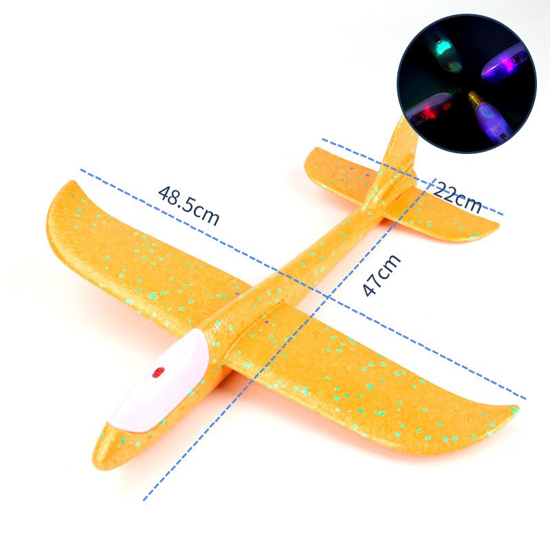 48 CM DIY Hand Throw Airplane EPP Foam Launch fly Glider Planes Model Aircraft Outdoor Fun Toys for Children Plane Toys Game: Head light- orange