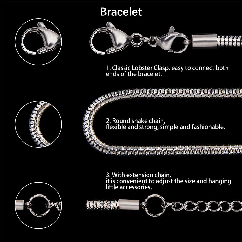 10 Pcs 7.68 Inch Rvs Armbanden Kettingen Met Karabijnsluiting 3Mm Snake Kettingen Voor Armbanden Diy Sieraden maken