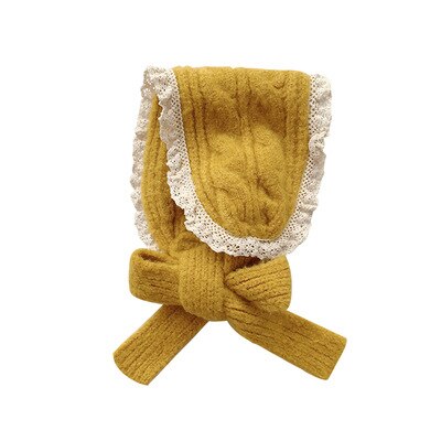 Piger strikket pandebånd tørklæde koreansk stil blonder sød efterår vinter all-match 120*13 cm ren farve barn varmt tørklæde: Gul