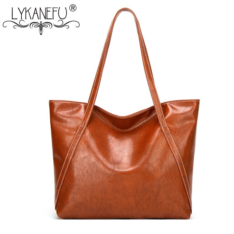 LYKANEFU Soft Oil Leaher Handbag Women's Hobo Shoulder Bags Top Handles Handbag Large Capacity Women Bag Shopping