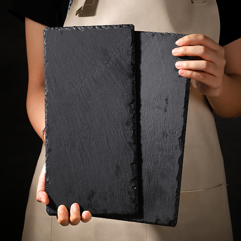 Black Natural Stone Plate Cutting Board Steak Posing Ornaments Photography Decoration Sushi Food Photo Background Shooting Props