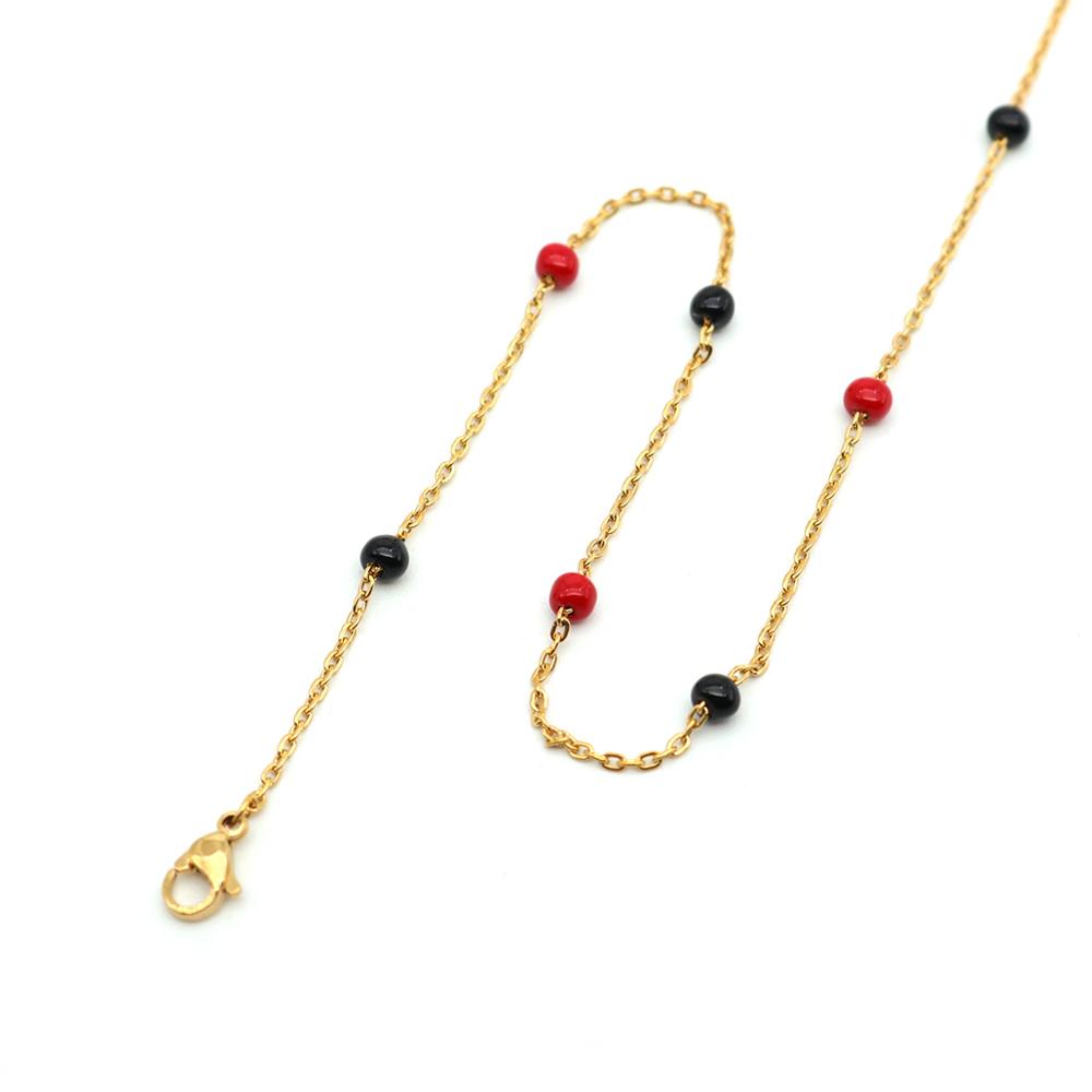 Edelstahl Link Kette Halskette Acryl Perle Gold Mehrfarbig Halsketten Frauen Männer Schmuck 50cm Lange, 1 PC: Black and Red