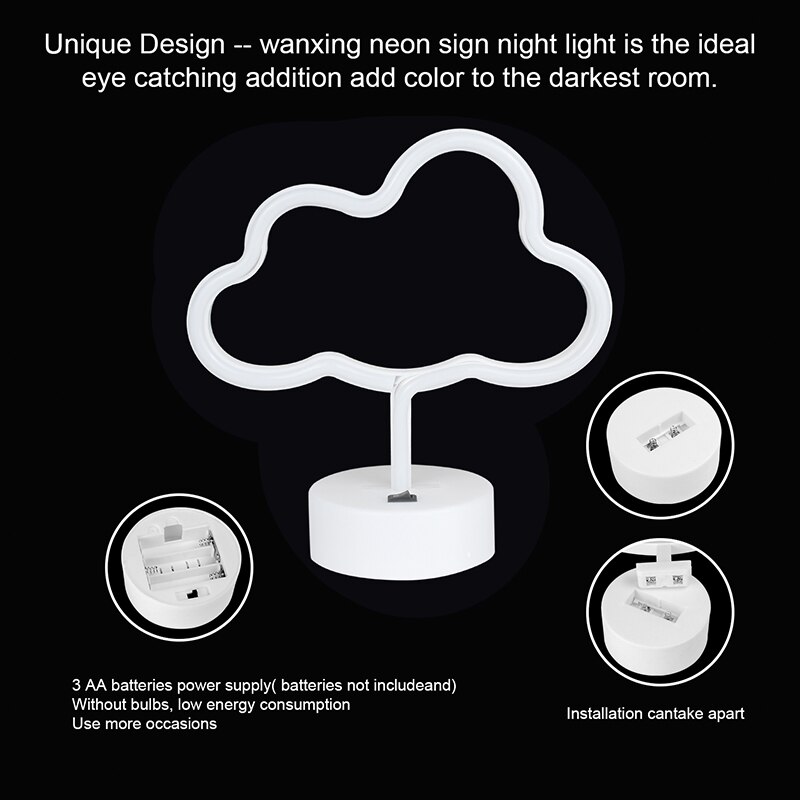 Wanxing Pink Clouds Shaped With Base Neon Sign Battery Powered Table Neon Night Light Lamp For Bedroom Desk Kids Room Decor