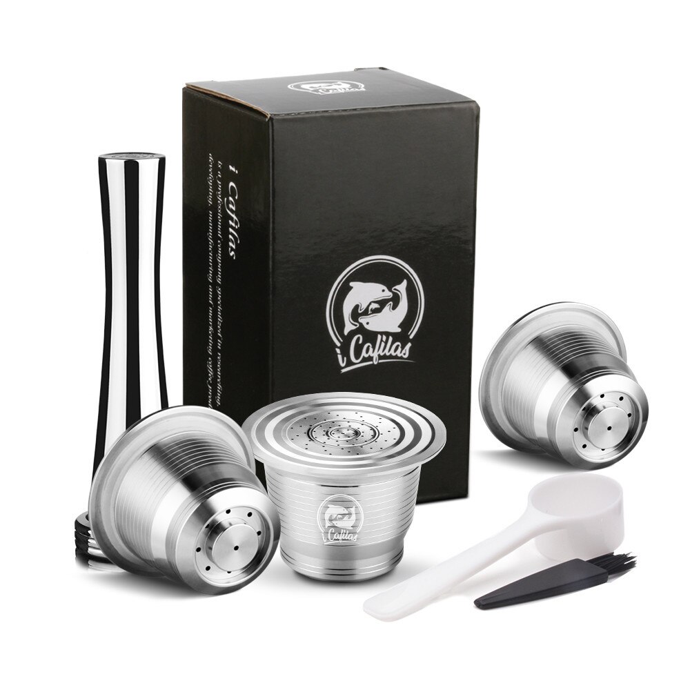 Icafilas roestvrijstalen koffiecapsulefilters voor nespresso herbruikbare koffiekopjeslepels hervulbare beugels: 3 capsules 1 verzegeling