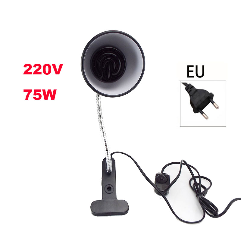 Kit de Mini lámpara de calor para reptiles, 50W, 75W, 100W, con luces de Clip E27, soporte de enchufe, lámpara de calefacción, juego de iluminación para tortugas: 75W  EU