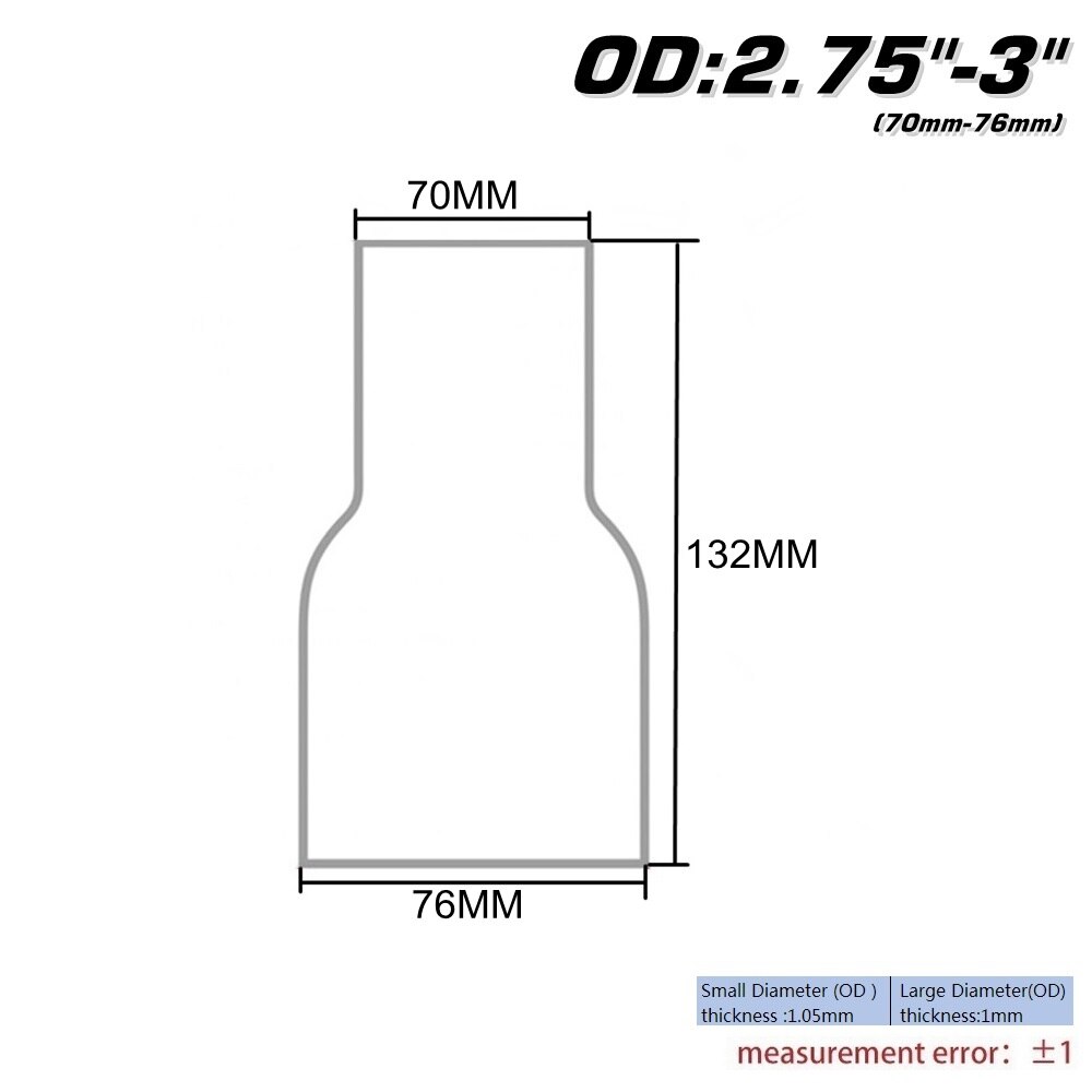 Od: 2 "2.25'' 2.75 ''3'' 3.5 ''Roestvrij Tapered Standaard Uitlaat Reducer Connector Buis AF-BJ: OD 70-76MM
