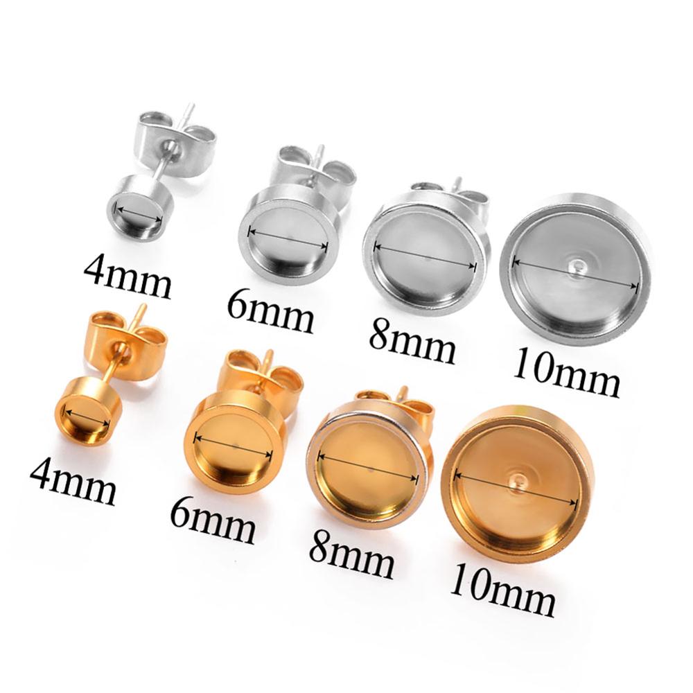 20 pièces en acier inoxydable socle blanc plateau rond Cabochon réglage poste boucles d'oreilles idéal pour 4/6/8/10mm Cabochon boucle d'oreille bijoux à bricoler soi-même