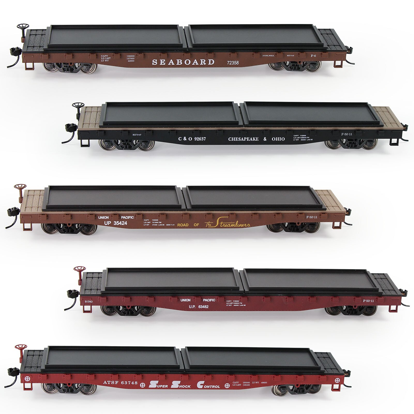 2pcs HO Scale 1:87 52ft Flat Car Flatbed Transporter Carriage C8741 Freight Car Model Railway