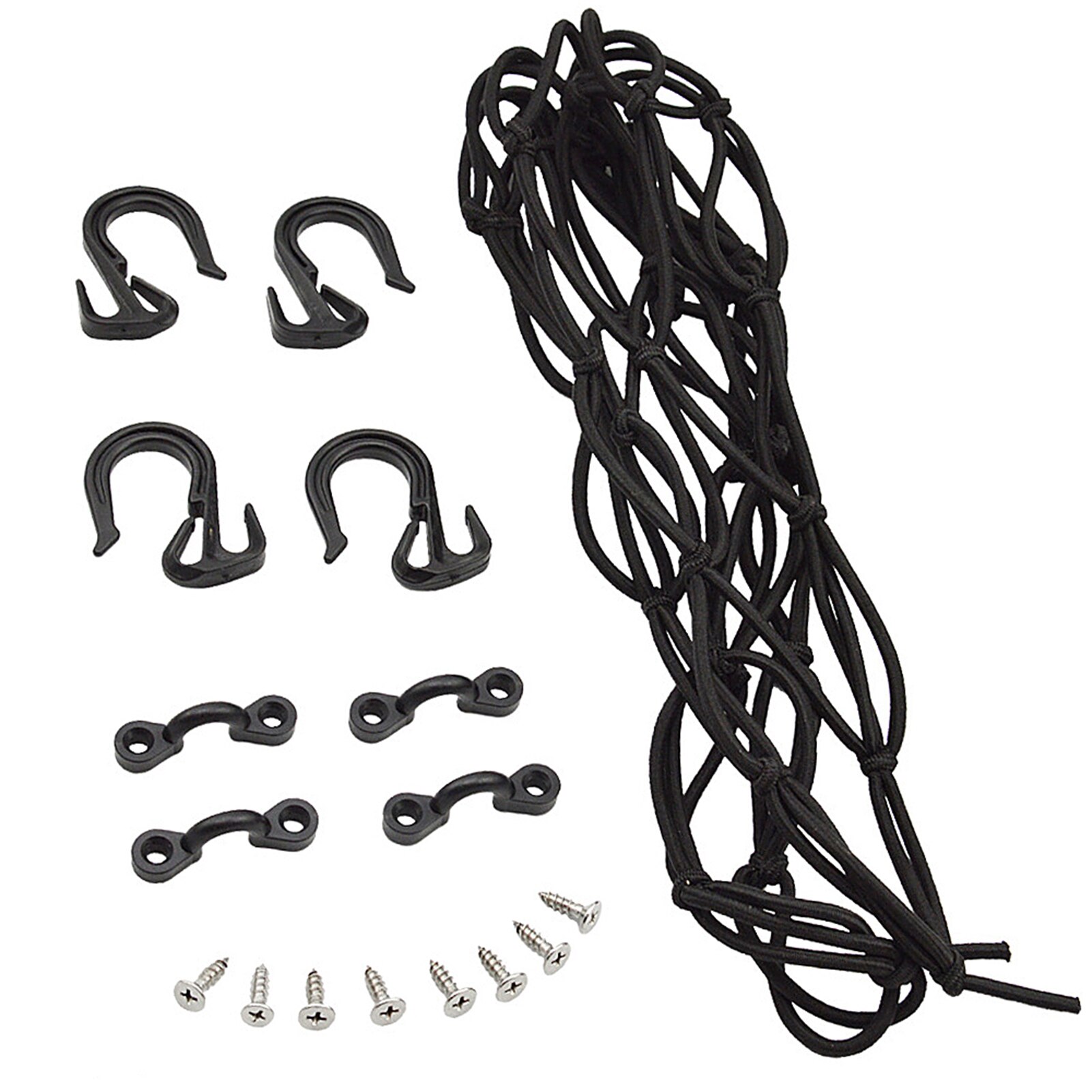 Universelles kajak-gepäcknetz-set mit elastischem netzgewebe und befestigungshaken, kajak-ausrüstung für kanu, boot, kajak und wassersportzubehör