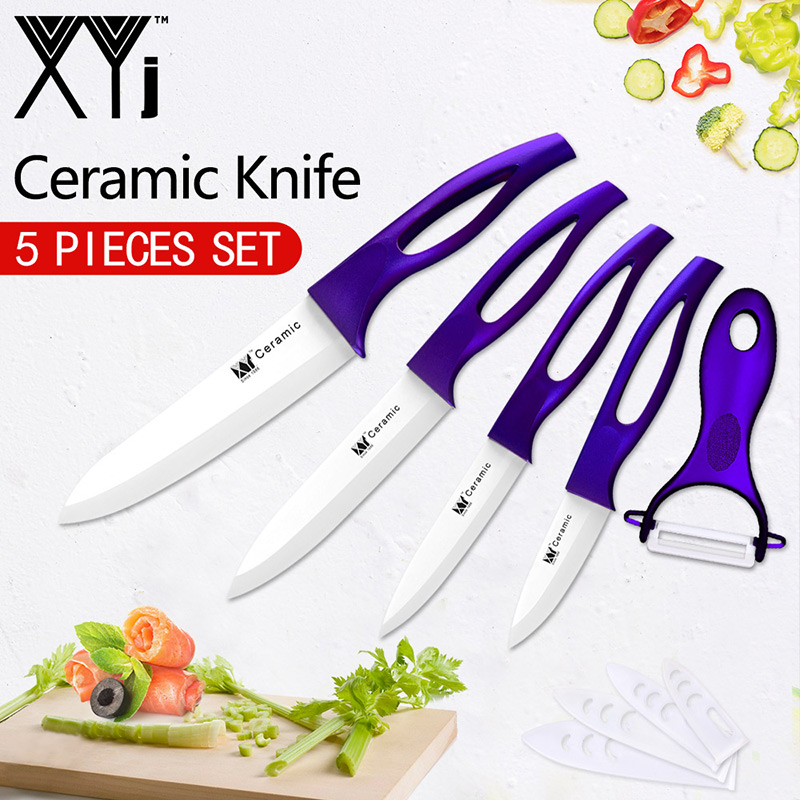 XYj Ceramic Knives Kitchen knives Tool 3 4 5 6 inch Chef Knife Cook Set+Peeler White Black Blade Multi-color Handle: Purple H White Blade