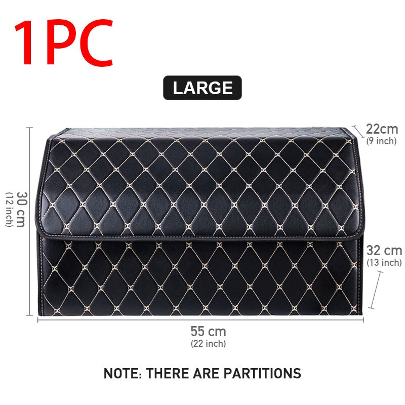 Caja de almacenamiento de maletero de coche, organizador de cuero resistente al agua, multiusos, desmontable, portátil, para todos los coches: Black White L