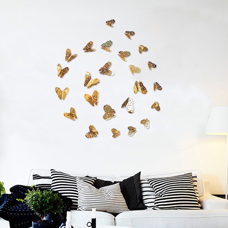 12 Stuks Set Butterfly Home Decoraties 3D Muurstickers Decals Metallic Art Diy Verwijderbare Weerstand Papier Muurschilderingen Slaapkamer Stickers