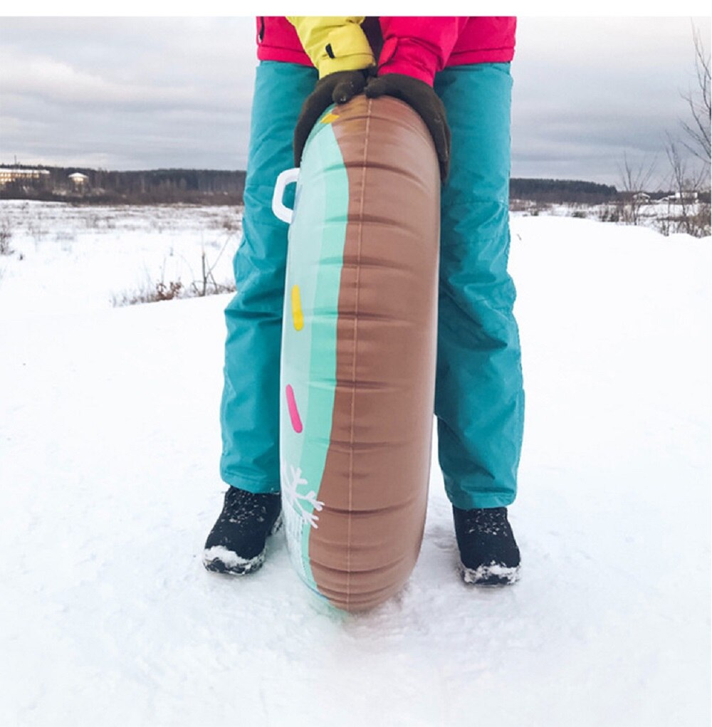 Adultos y niños patrón de donut espesamiento círculo de esquí inflable resistente al desgaste platillo volador en la nieve