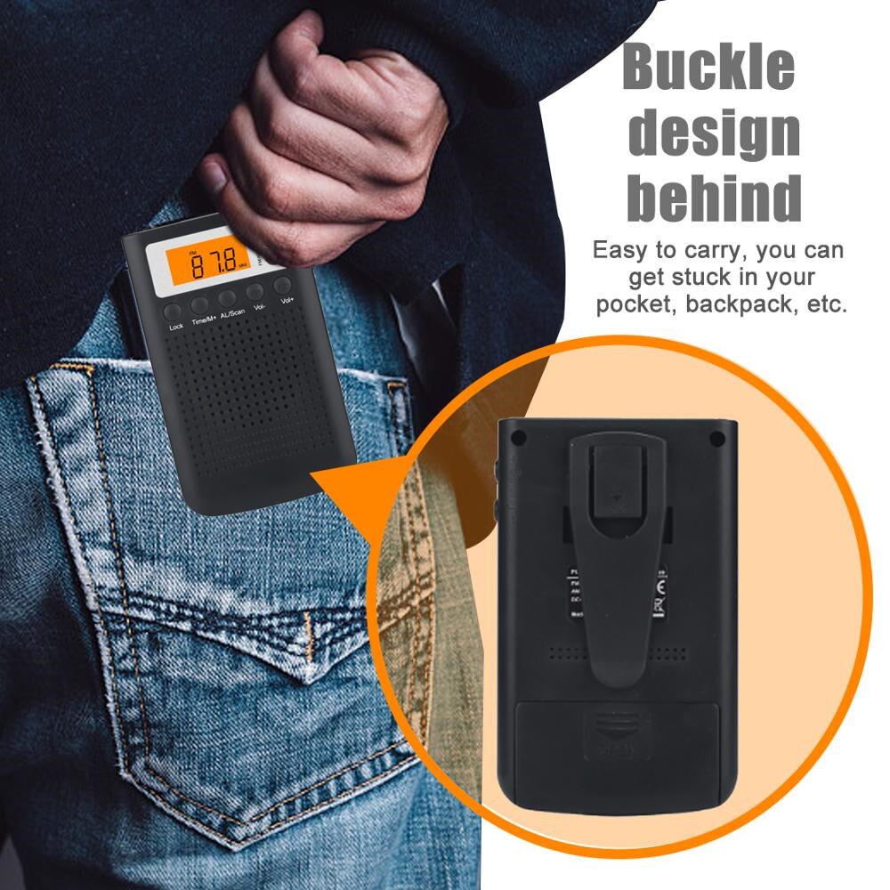 Mini rádio portátil am/fm, receptor de bolso de banda dupla, estéreo com tela lcd e função de memória de preset