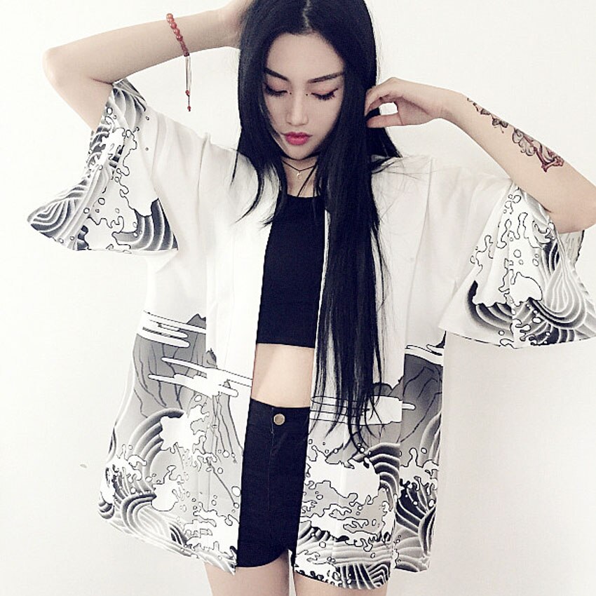 Japanischen orientalisch Kran Sakura Kimono Haori Strickjacke Chinesischen Seetang-anzug Ukiyo-e Schlecht Kleid Pyjama für Frau Mantel Outfits