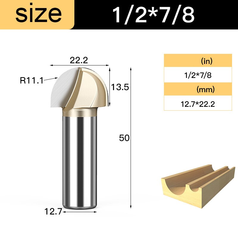 Houtbewerking Core Box Ronde Cove Neus Bit Hardmetalen Cnc Groef Gereedschap 1/2 1/4 Shank Frezen Voor Hout Frezen cutter