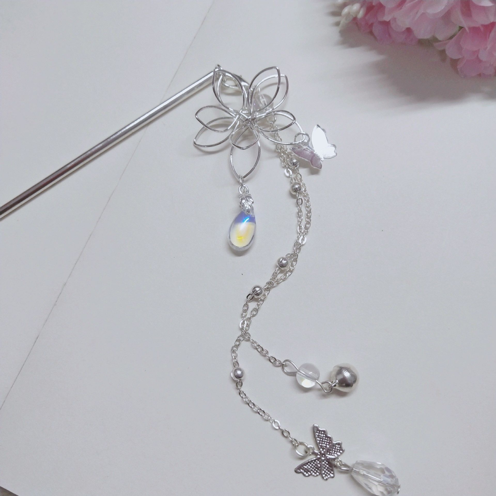 Tian Guan Ci Fu Hairpin Hair Clip Women Tassel Butterfly Flower Trendy Hua Cheng Xie Lian Chain Pendant Girls Hair Jewelry