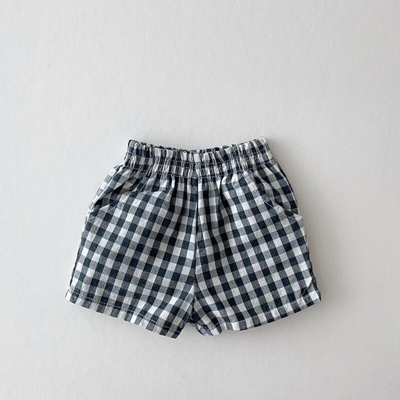 Novo shorts de desenho animado de verão, calções infantis, xadrez, casuais, soltos, estampas fofas de urso, bebês, meninos, algodão