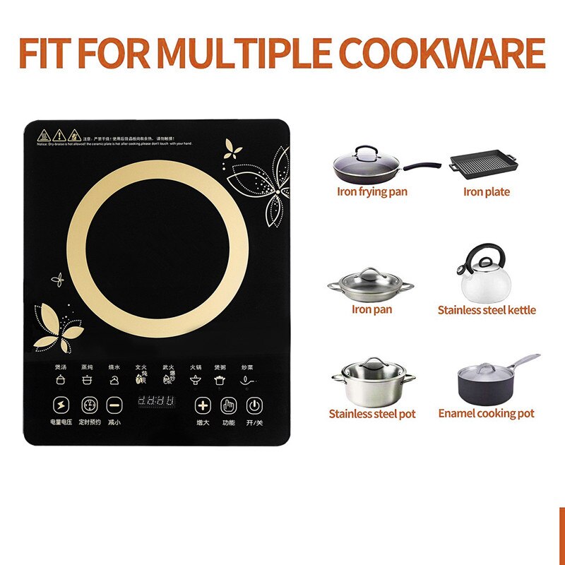 2200W Electric Magnetic Induction Cooker Household Waterproof Small Pot Heating Stove Touchpad Stir-fry Dish Cooking Oven