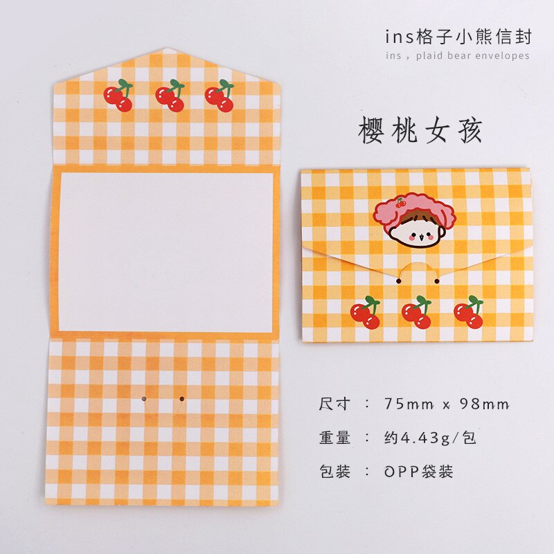 Cartoon Leuke Grid Bear Bunny Envelop Beste Wensen Opvouwbare Bericht Notepad Verjaardag Zegen Wenskaart Kleine Briefpapier: Girl 1PC