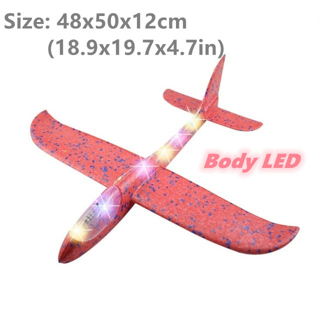 50CM Big Foam Plane Flying Glider Toy With LED Light Hand Throw Airplane Outdoor Game Aircraft Model Toys for Children Boys: 50cm Red body LED