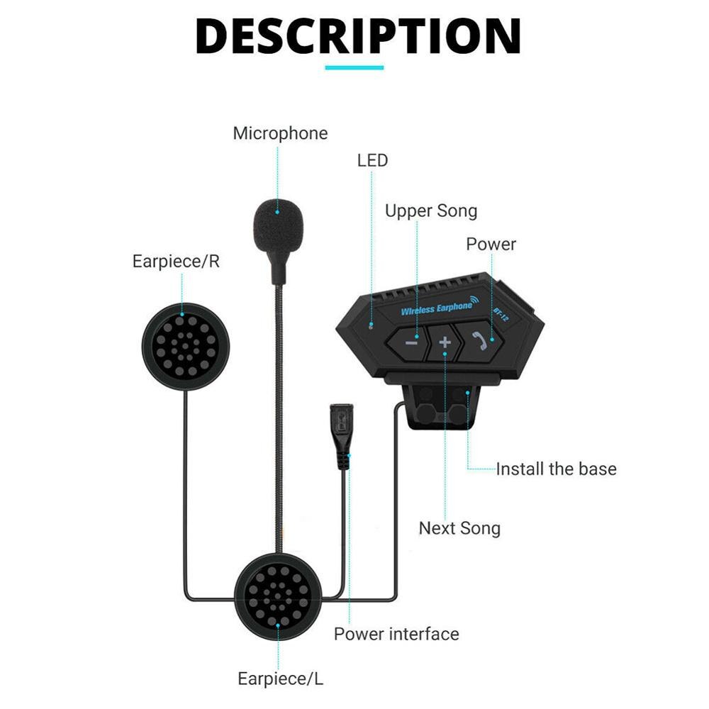 Motorcykel samtaleanlæg multifunktionelt trådløst bluetooth hjelm headset med indbygget højttaler håndfrit opkald høretelefon hovedtelefoner