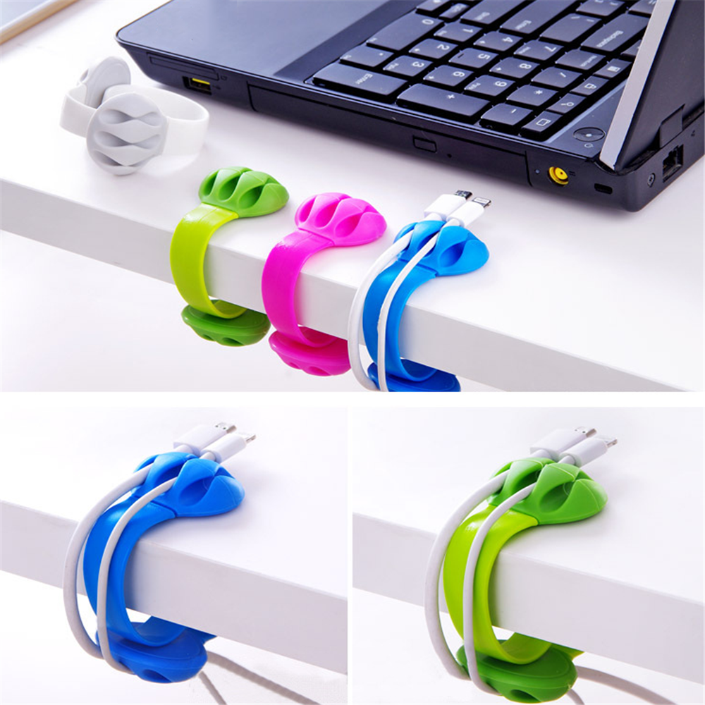 1 ud. Bonito enrollador de cables de silicona organizador de cables de Color sólido para escritorio de oficina soporte de cables enrollados línea fijador escritorio Set suministros