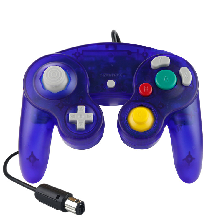 Controlador de jogo com fio para ngc gamepad joystick para cubo de jogo para nintendo clássico gamepad nostálgico para função de vibração ngc: Transparent Blue