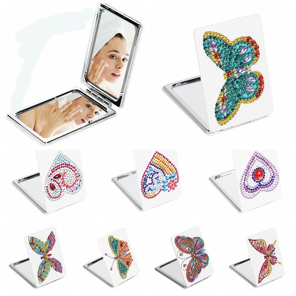 5D bricolage diamant peinture miroir Mini poche femmes fille maquillage miroir papillon strass diamant broderie miroirs