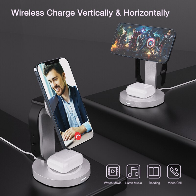 Tragbare magnetische  qi 15w 3 in 1- schnellladestation für iphone 12/12 /13/ iwatch 7/6/ se und airpods pro /2