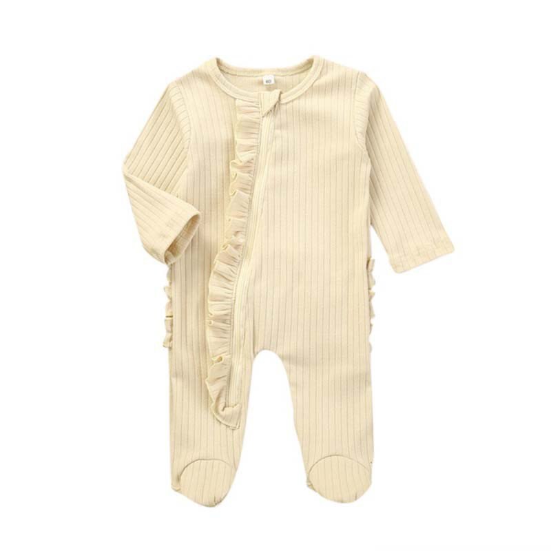 Aankomst Baby Meisje Jongen Kleding Pasgeboren Baby Kostuum Jumpsuit Lange Mouw Rits Zak Voet Pit Strip Klimmen Kleding