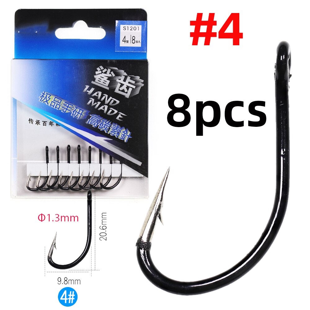 Jigeecarp-anzuelos de pesca de carpa de acero al carbono, anzuelos de pesca fuertes, tamaño 1 #-10 #, para pesca de carpa, 1 paquete: 8pcs size 4
