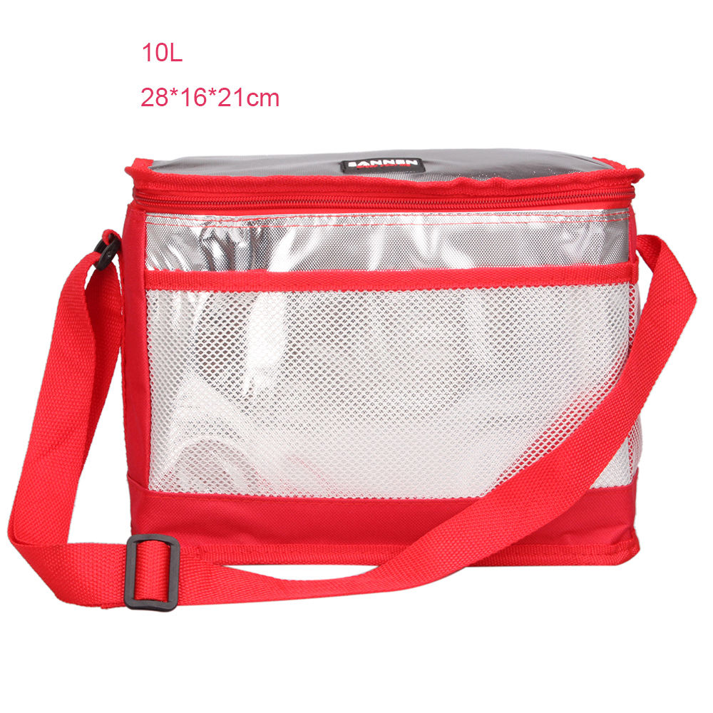 SANNE 10L 15L Aluminium Folie Isoliert Eis Picknick Kühler Taschen Thermische Lebensmittel Taschen Eis Kühler Isolierte Schulter Taschen für familie: 10L rot